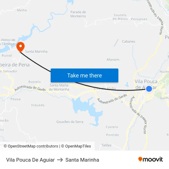 Vila Pouca De Aguiar to Santa Marinha map