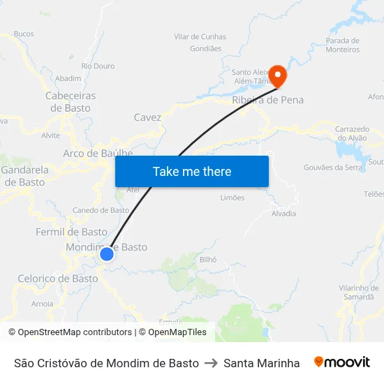 São Cristóvão de Mondim de Basto to Santa Marinha map