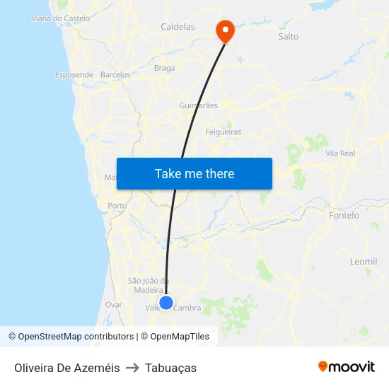 Oliveira De Azeméis to Tabuaças map