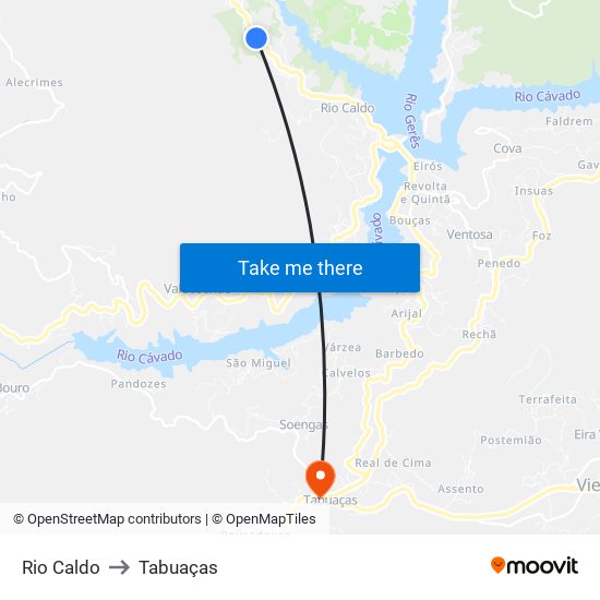 Rio Caldo to Tabuaças map