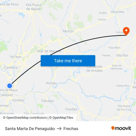 Santa Marta De Penaguião to Frechas map