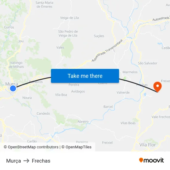 Murça to Frechas map