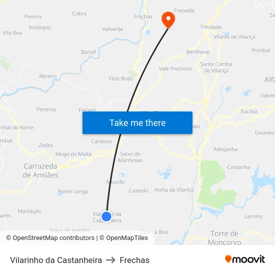 Vilarinho da Castanheira to Frechas map
