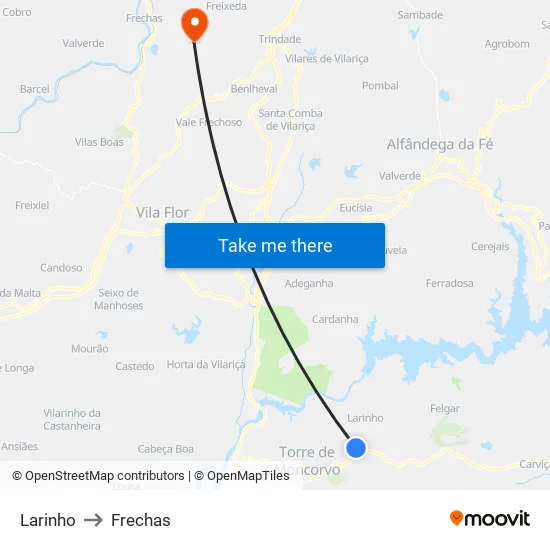 Larinho to Frechas map