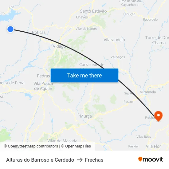 Alturas do Barroso e Cerdedo to Frechas map