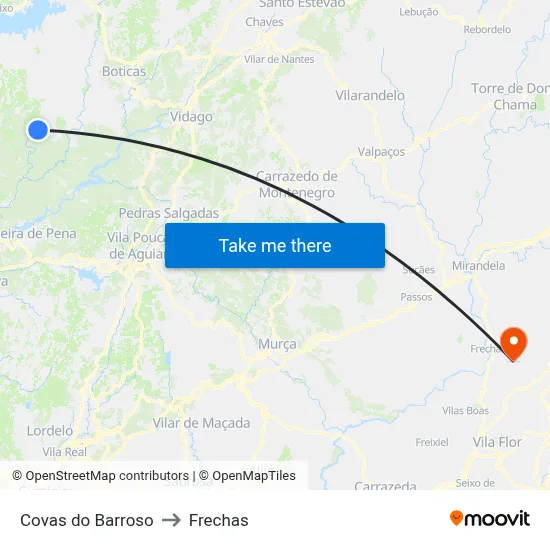 Covas do Barroso to Frechas map