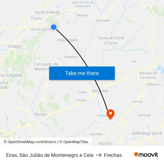 Eiras, São Julião de Montenegro e Cela to Frechas map