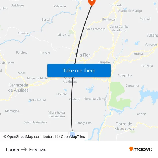 Lousa to Frechas map