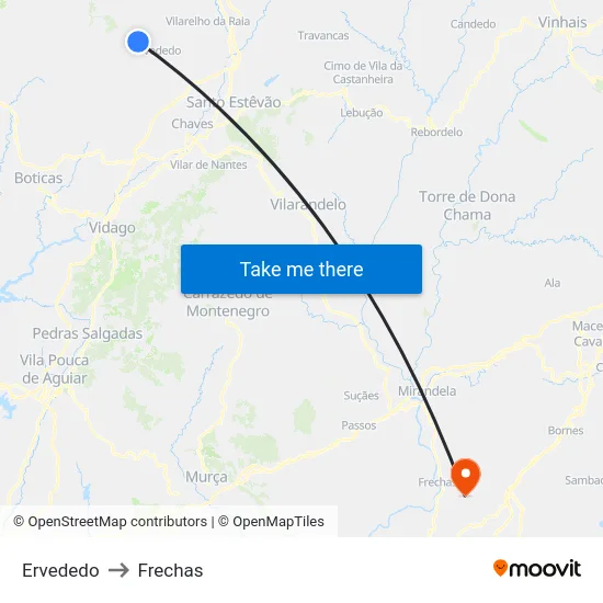 Ervededo to Frechas map