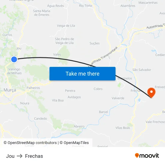 Jou to Frechas map