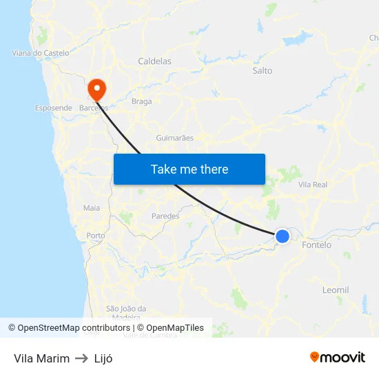 Vila Marim to Lijó map
