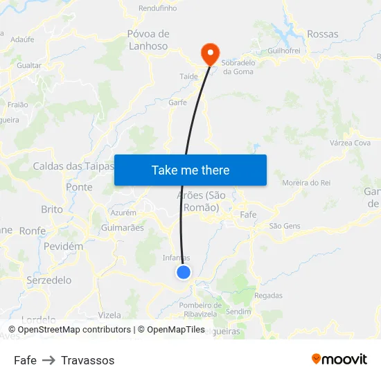 Fafe to Travassos map