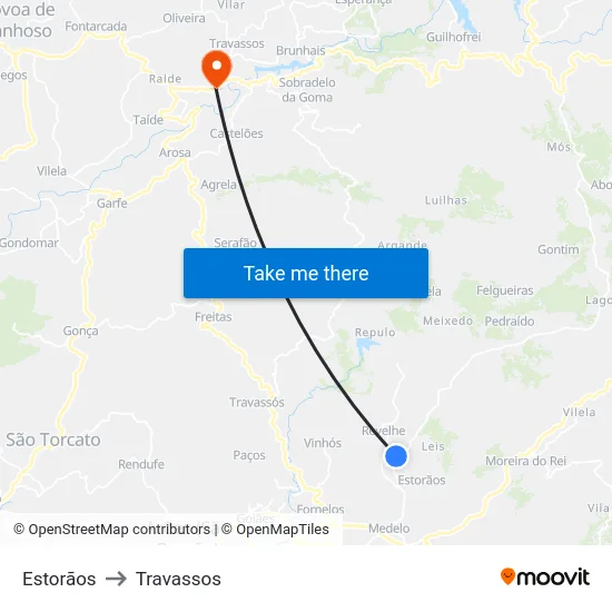 Estorãos to Travassos map
