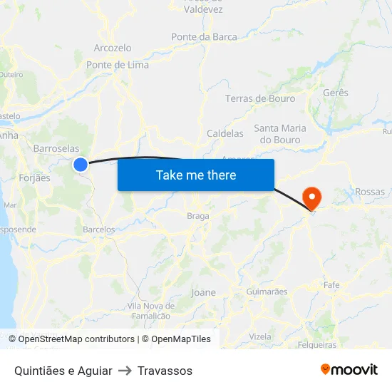 Quintiães e Aguiar to Travassos map