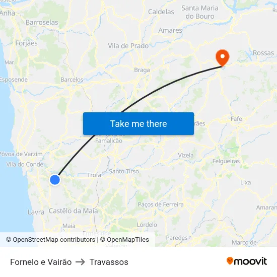 Fornelo e Vairão to Travassos map