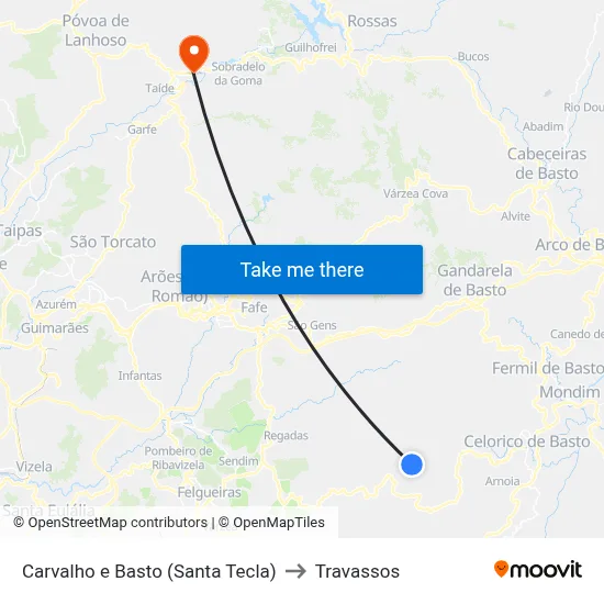 Carvalho e Basto (Santa Tecla) to Travassos map