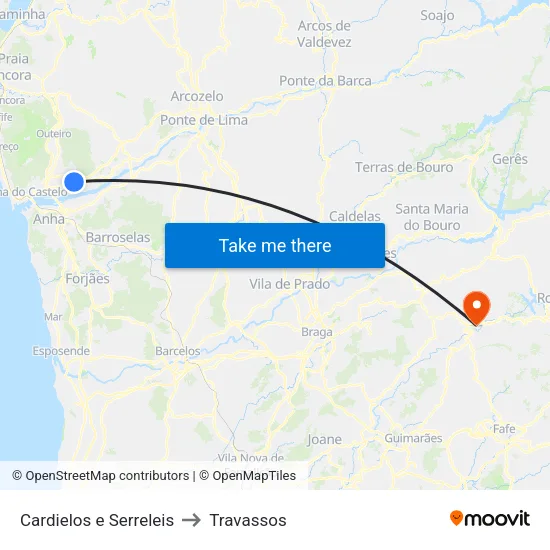 Cardielos e Serreleis to Travassos map