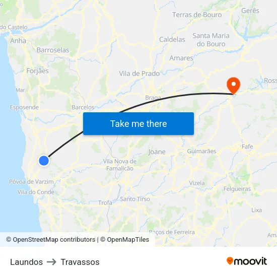 Laundos to Travassos map