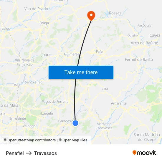 Penafiel to Travassos map