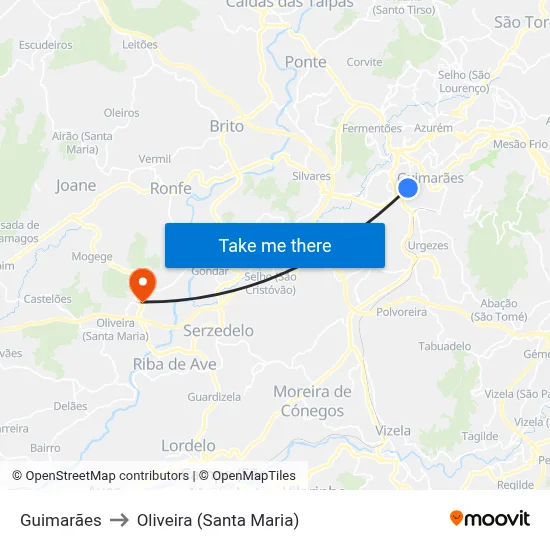 Guimarães to Oliveira (Santa Maria) map
