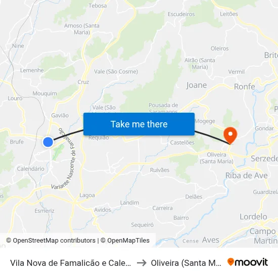 Vila Nova de Famalicão e Calendário to Oliveira (Santa Maria) map
