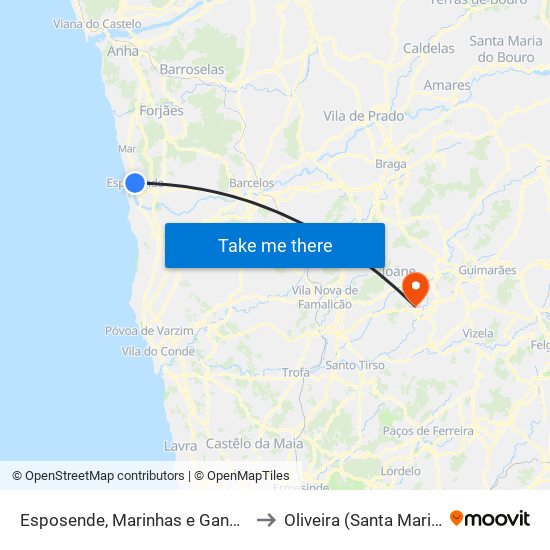 Esposende, Marinhas e Gandra to Oliveira (Santa Maria) map