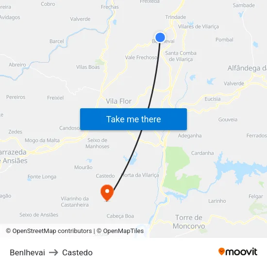 Benlhevai to Castedo map