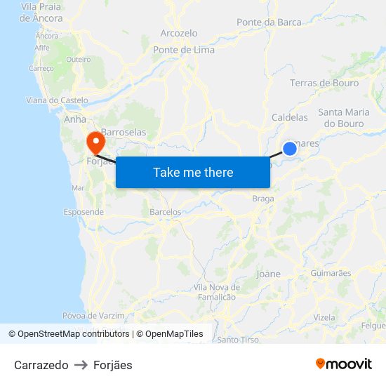 Carrazedo to Forjães map
