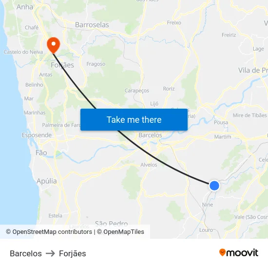 Barcelos to Forjães map
