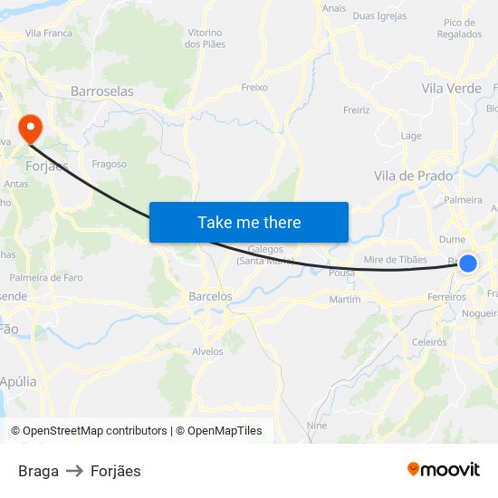Braga to Forjães map