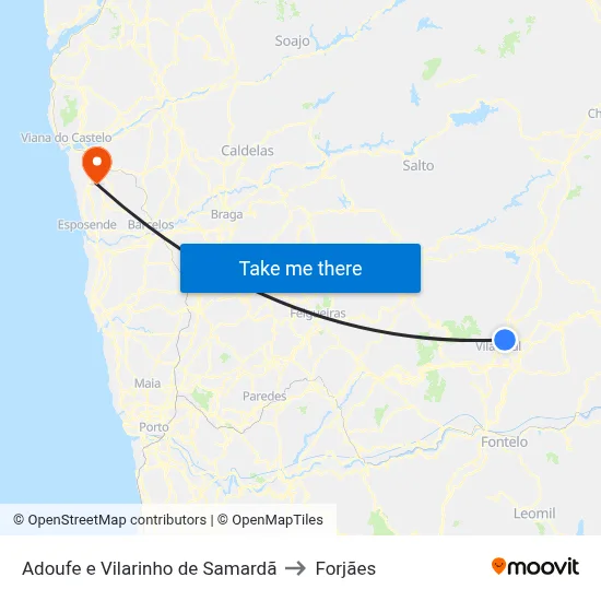 Adoufe e Vilarinho de Samardã to Forjães map