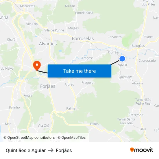 Quintiães e Aguiar to Forjães map