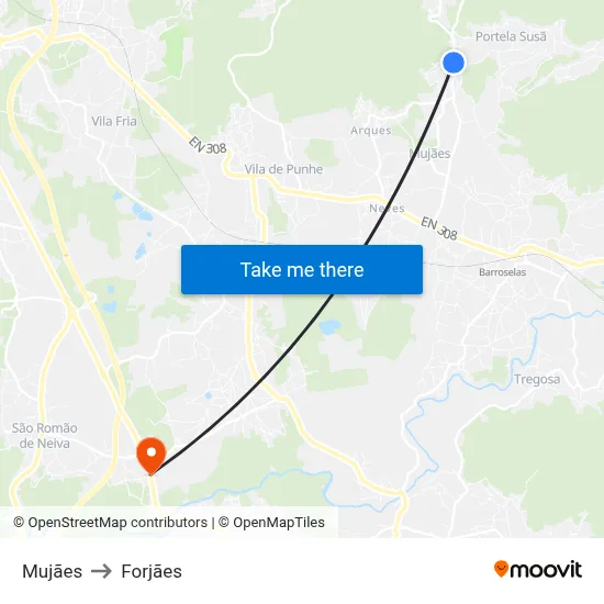 Mujães to Forjães map