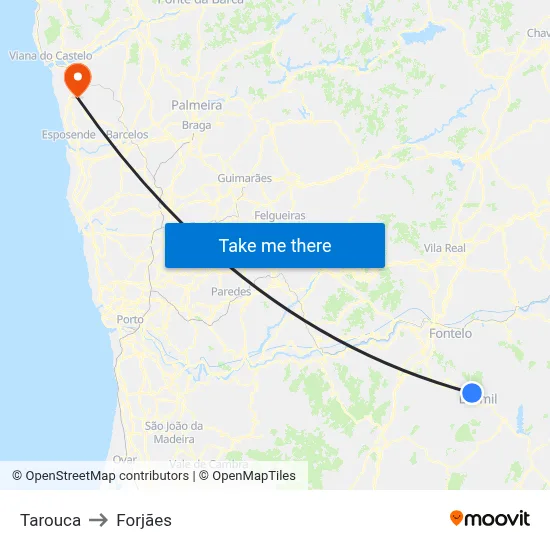 Tarouca to Forjães map