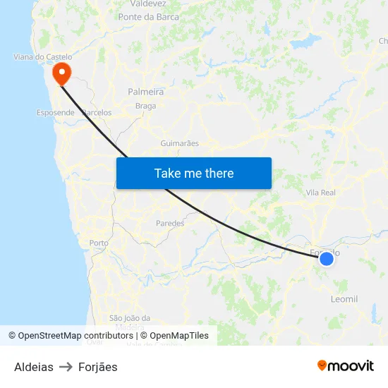 Aldeias to Forjães map