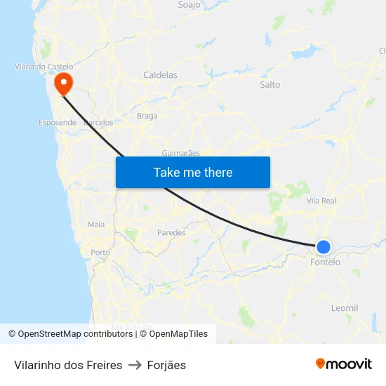 Vilarinho dos Freires to Forjães map