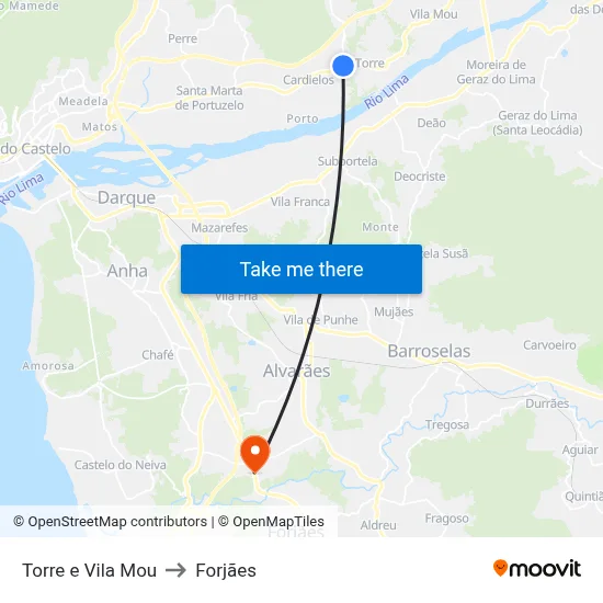 Torre e Vila Mou to Forjães map