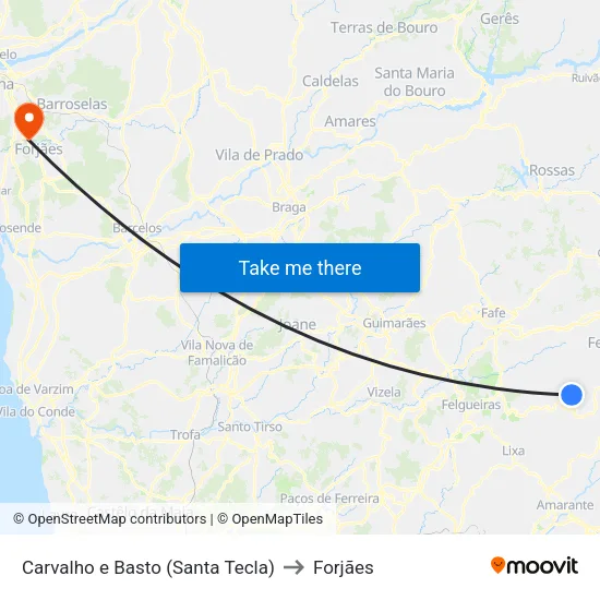 Carvalho e Basto (Santa Tecla) to Forjães map