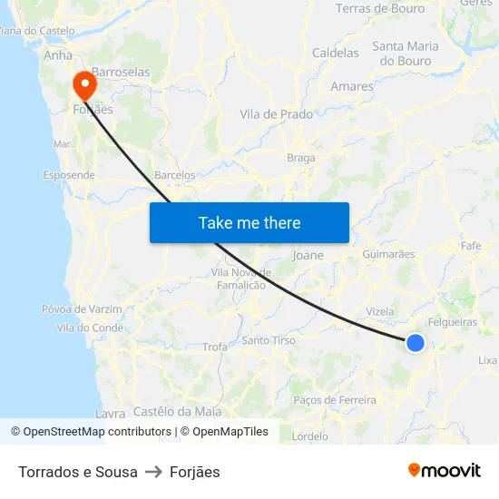 Torrados e Sousa to Forjães map