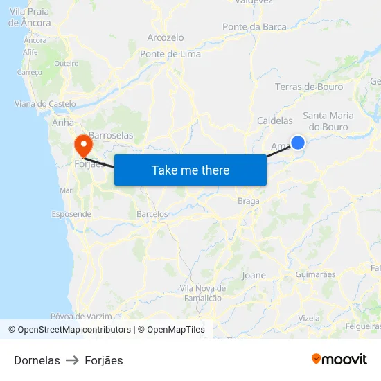 Dornelas to Forjães map