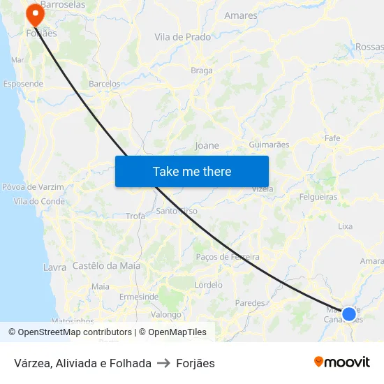 Várzea, Aliviada e Folhada to Forjães map