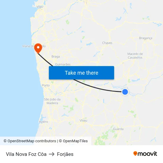 Vila Nova Foz Côa to Forjães map