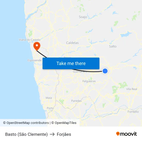 Basto (São Clemente) to Forjães map