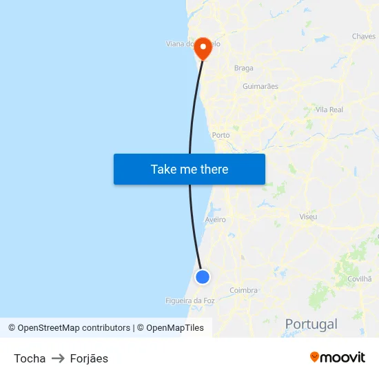 Tocha to Forjães map