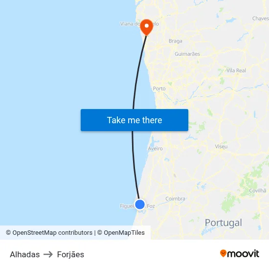 Alhadas to Forjães map