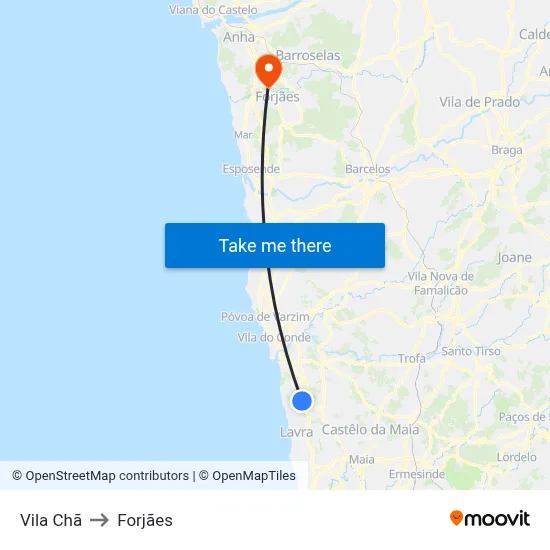 Vila Chã to Forjães map