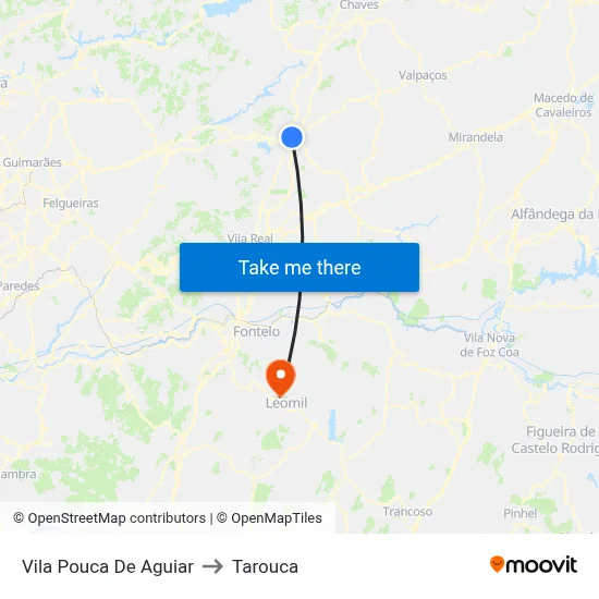Vila Pouca De Aguiar to Tarouca map