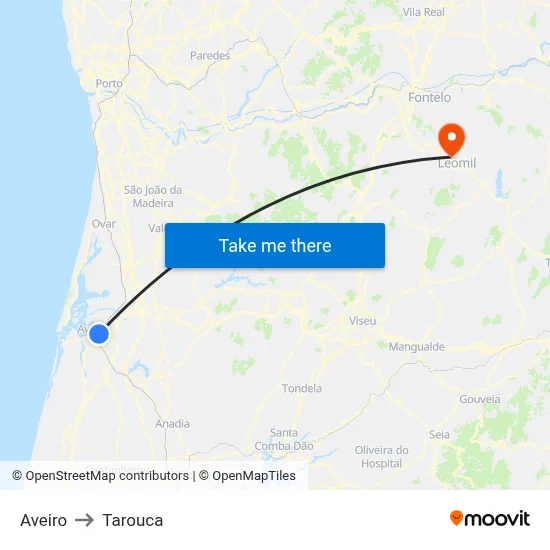 Aveiro to Tarouca map