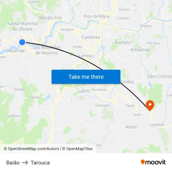 Baião to Tarouca map