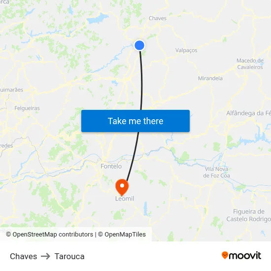 Chaves to Tarouca map